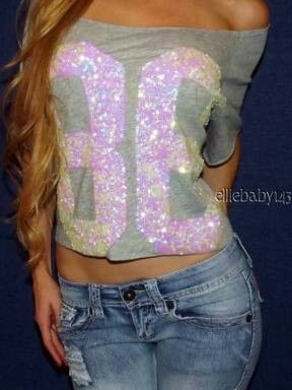 VS PINK Iridescent Rainbow Bling 86 Logo Crop Top Tee Shirt Medium Gray